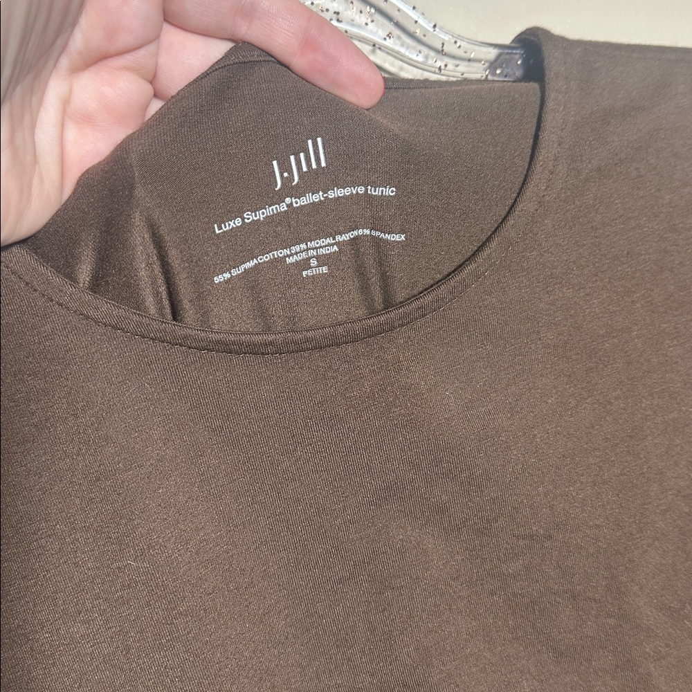 J Jill Petite Small Brown Luxe Supima Ballet Sleeve Tunic Top - Picture 2 of 4